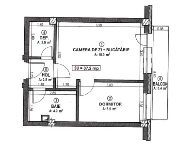 Schiță plan compartimentare apartament vânzare Florești Cluj