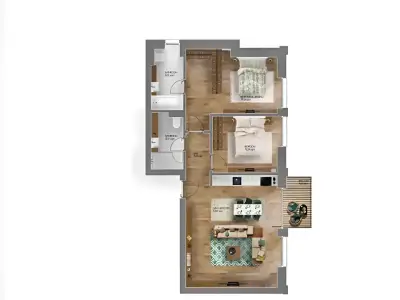 Schita apartament doua dormitoare vanzare Tunari Ilfov