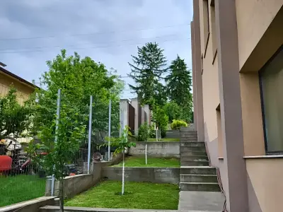 Curte amenajata cu gazon langa casa de vanzare Balotesti Ilfov