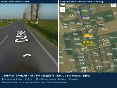 Harta satelit drum acces teren vanzare cumparare Blejești Teleorman