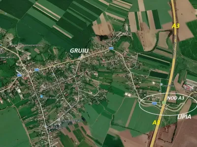 Vanzare teren Gruiu Ilfov harta satelit zona rurala camp
