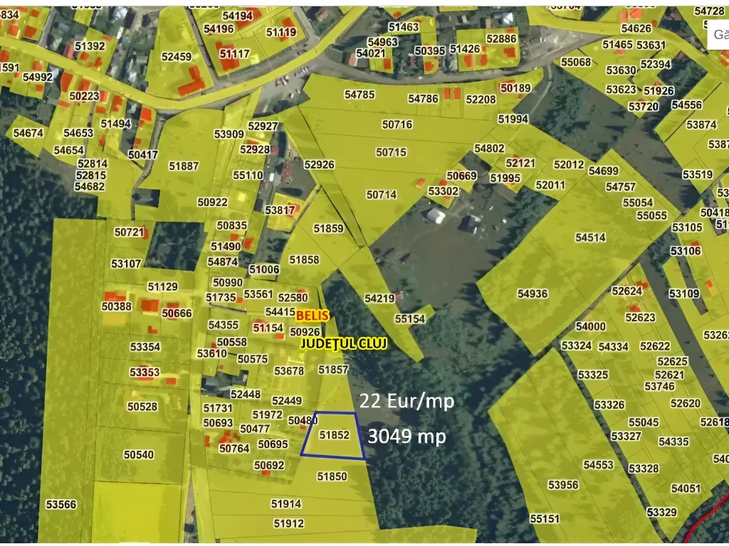 Harta satelit localizare teren de vanzare-cumparare in Beliș Cluj